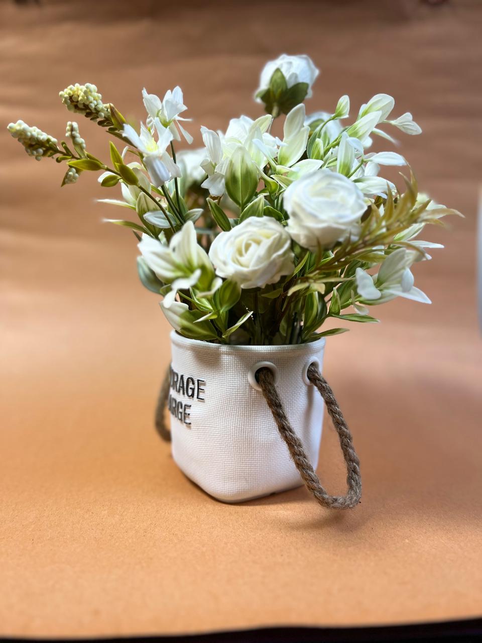 Miniature Planter with Jute Handle & Artificial Flowers